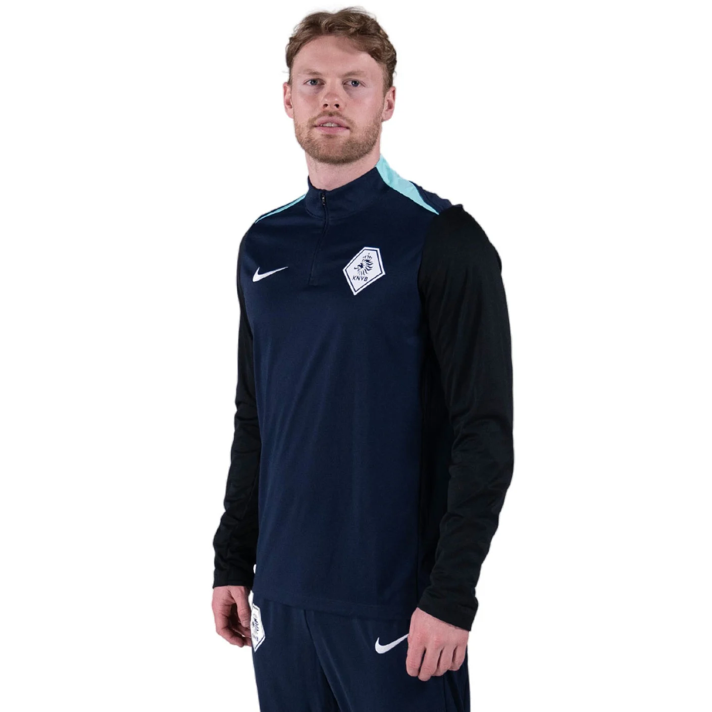 Nike KNVB Trainingspak 1/4-Zip 2024-2026 Donkerblauw Turquoise Zwart