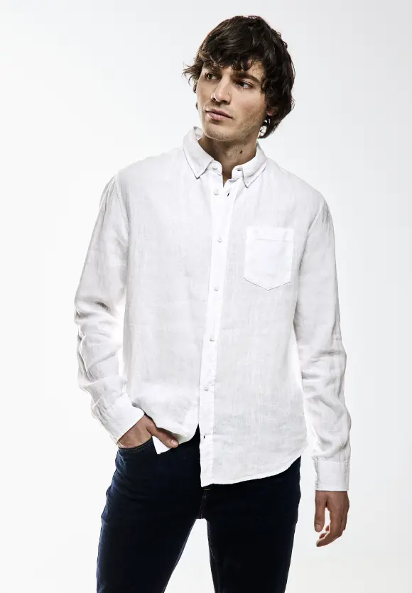 Button Down Leinenhemd - White