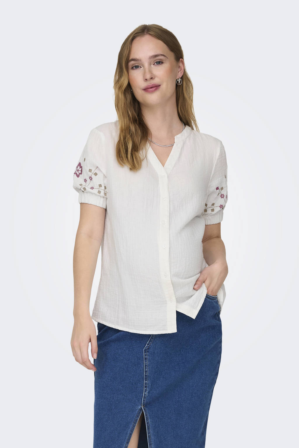 ONLY MATERNITY gebloemde zwangerschapsblouse OLMTHYRA LIFE wit/paars