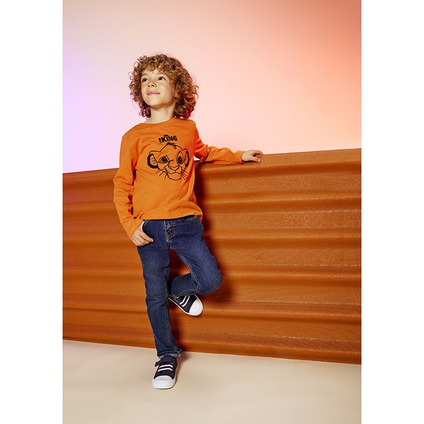 T-shirt manches longues en jersey print Le Roi Lion Disney pour garçon - Corail