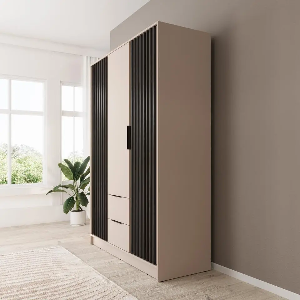 Meubella - Kledingkast Nairobi - Beige - Zwart - 155 cm