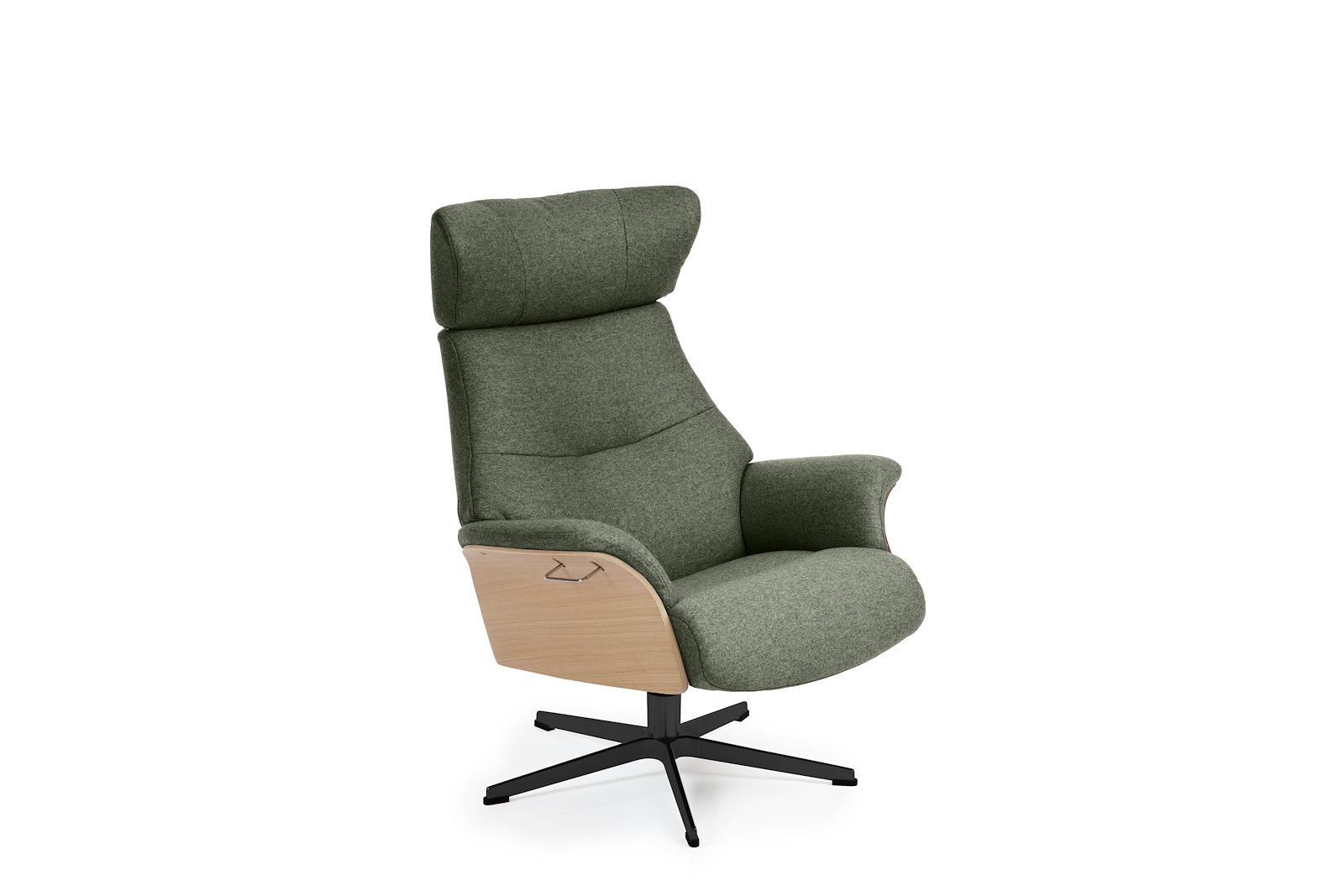 Air lenestol I tekstil Sheford 1383-28 Forrest, høy standard svingfot sort alu. Skrog i ubehandlet eik