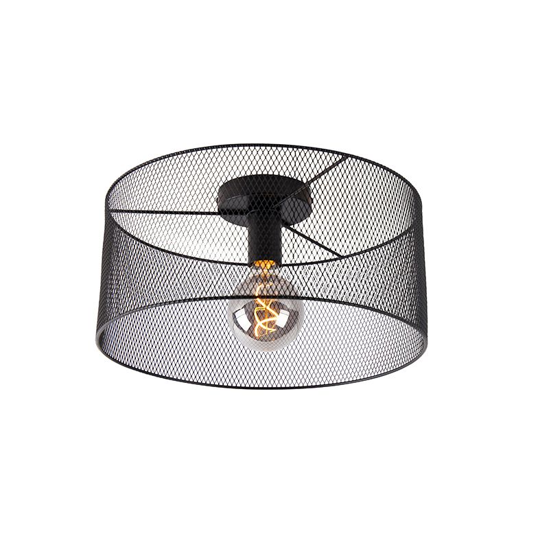 Industriële plafondlamp zwart - Drum Mesh