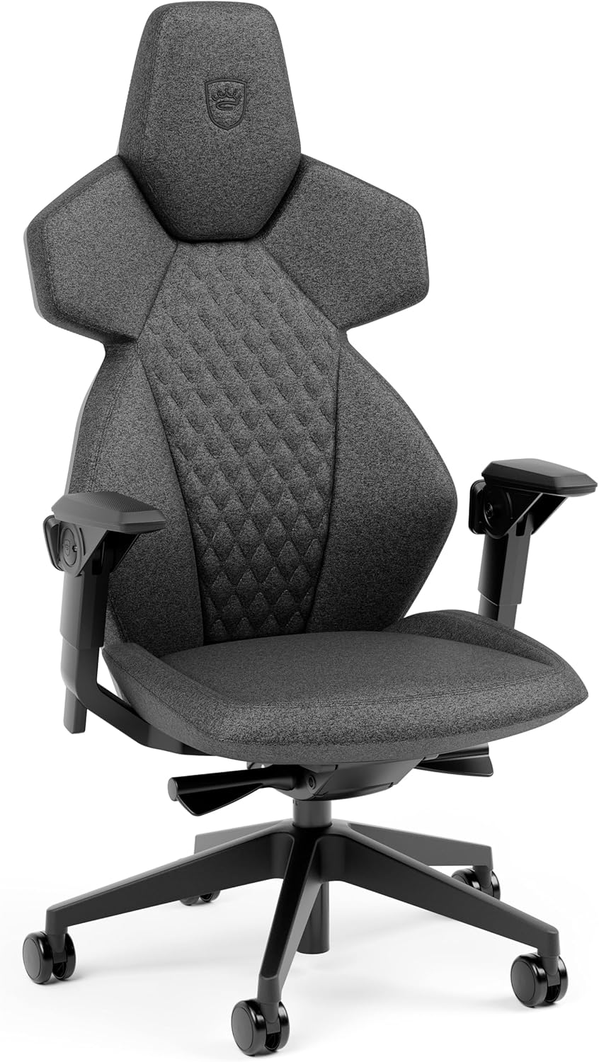 noblechairs Dawn TX Gaming Stuhl Grau – Ergonomischer Schreibtischstuhl mit klappbaren Armlehnen, Synchronmechanik, atmungsaktivem Stoffbezug, Lordosenstütze, Universalrollen