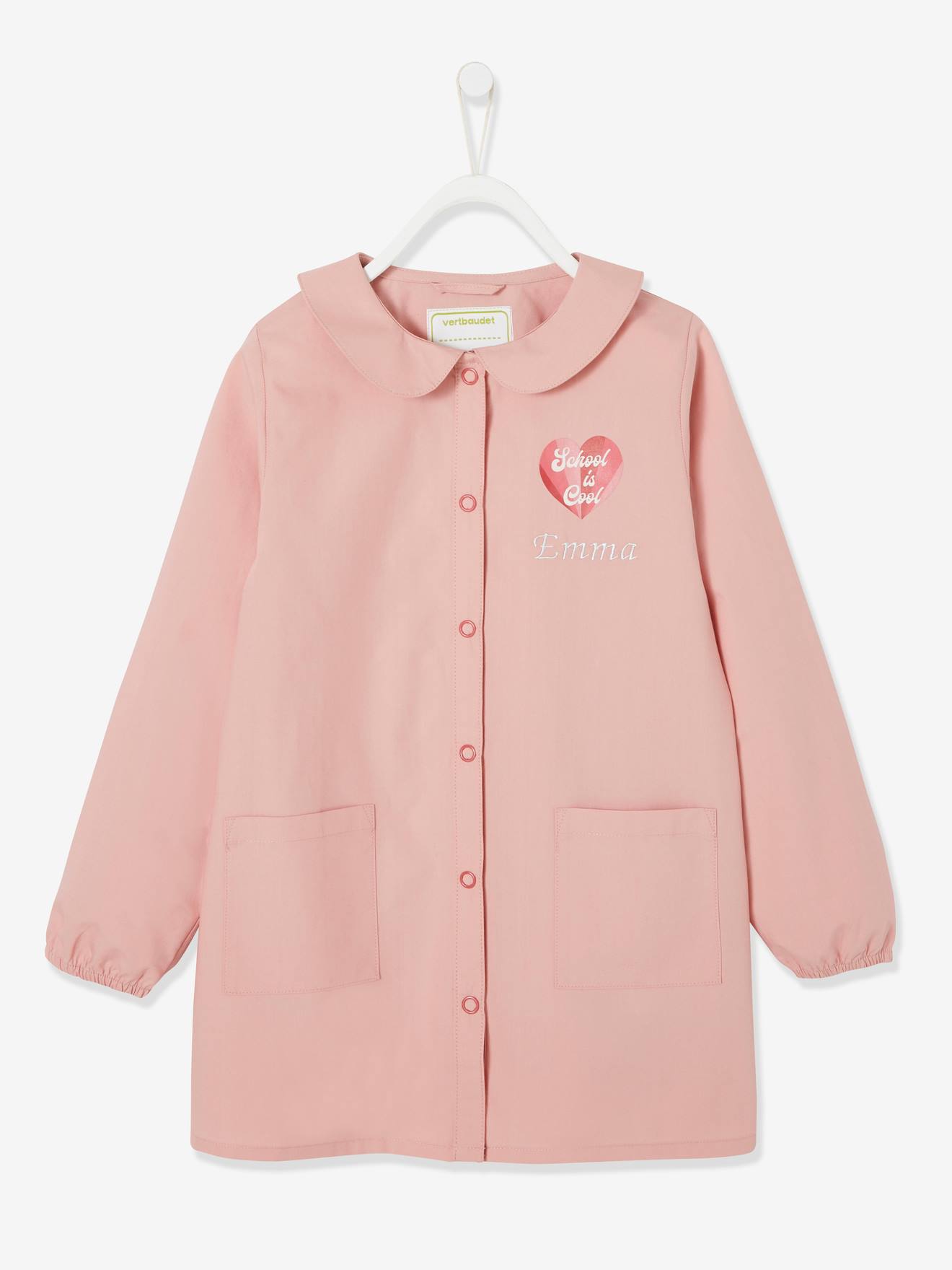 Babador para bebê com gola Peter Pan e coração para meninas, rosa claro liso personalizável com estampas.