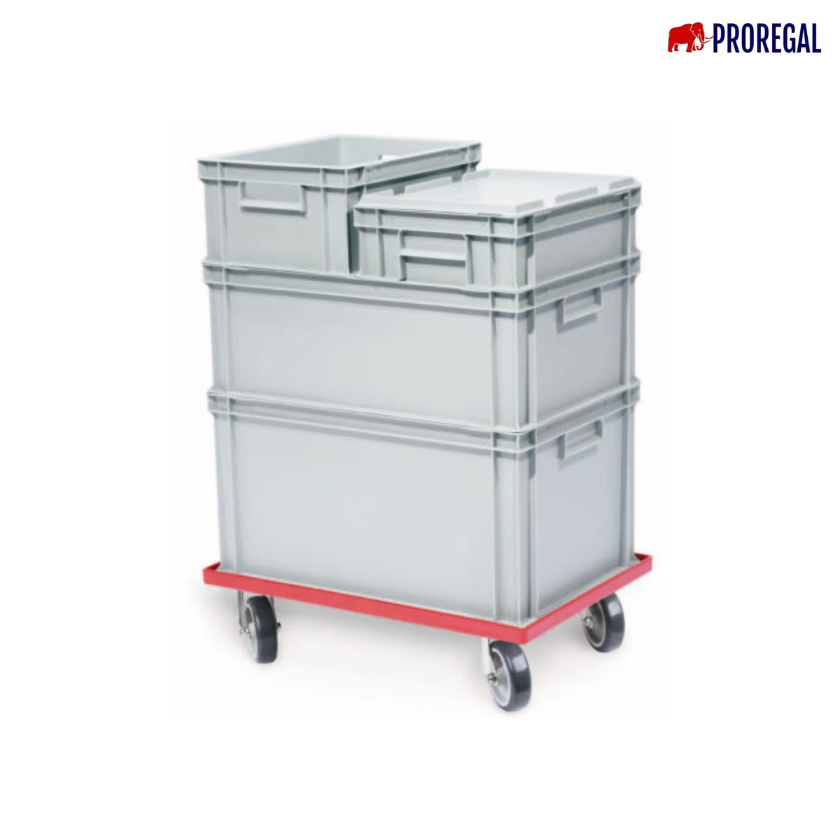 PROREGAL Transportwagen voor Euroboxen 60 x 40 cm met kunststof wielen, blauw, gesloten dek, 4 zwenkwielen, draagvermogen 300 kg