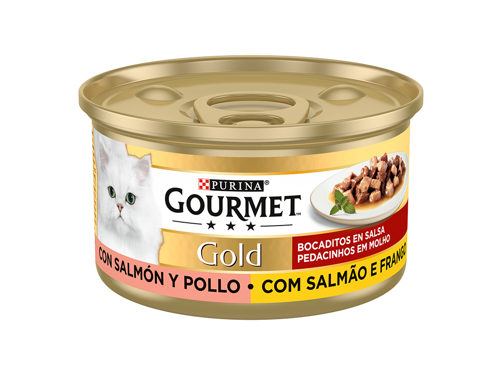 COMIDA HÚMIDA PARA GATO GOURMET GOLD COM SALMÃO E FRANGO 85G