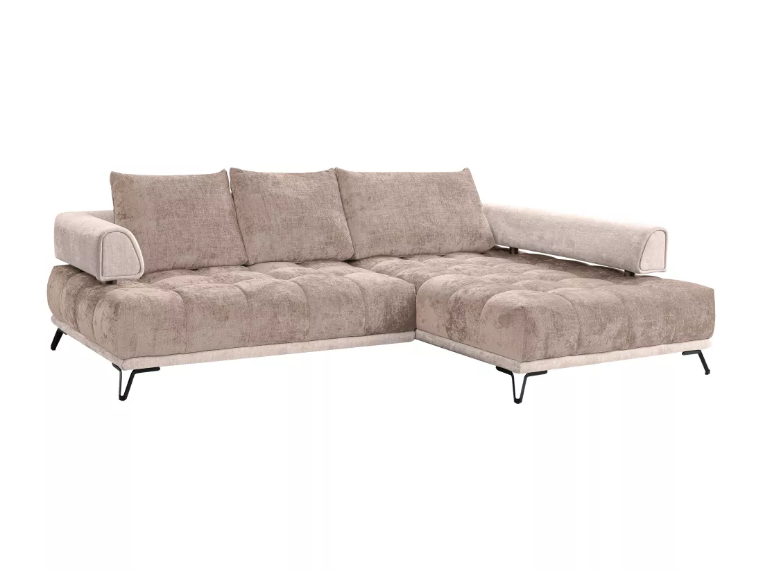 Canapé d'angle droit en tissu et velours taupe NIVORIA