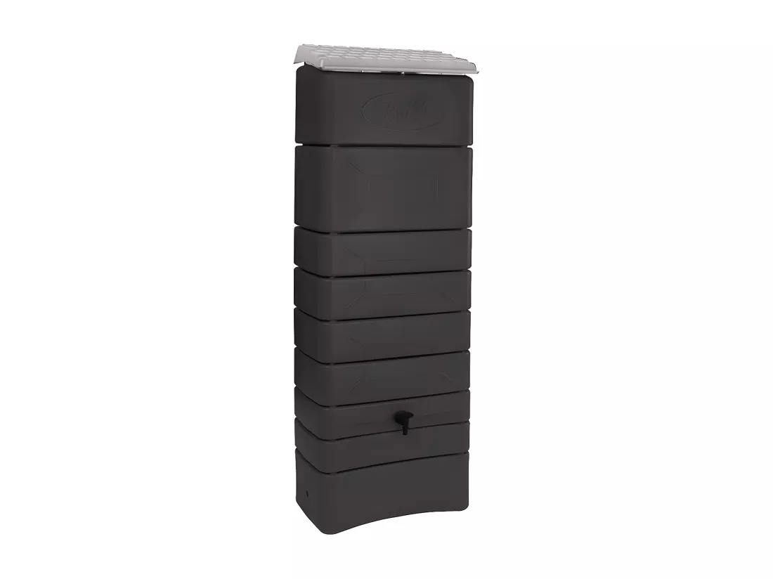 Récupérateur à eau mural 300 L, anthracite avec couvercle, robinet, fixation murale et kit raccord chéneau - Bellijardin