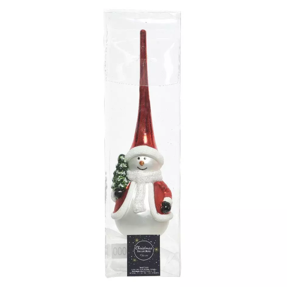 Cimier de sapin en verre Bonhomme de neige Rouge