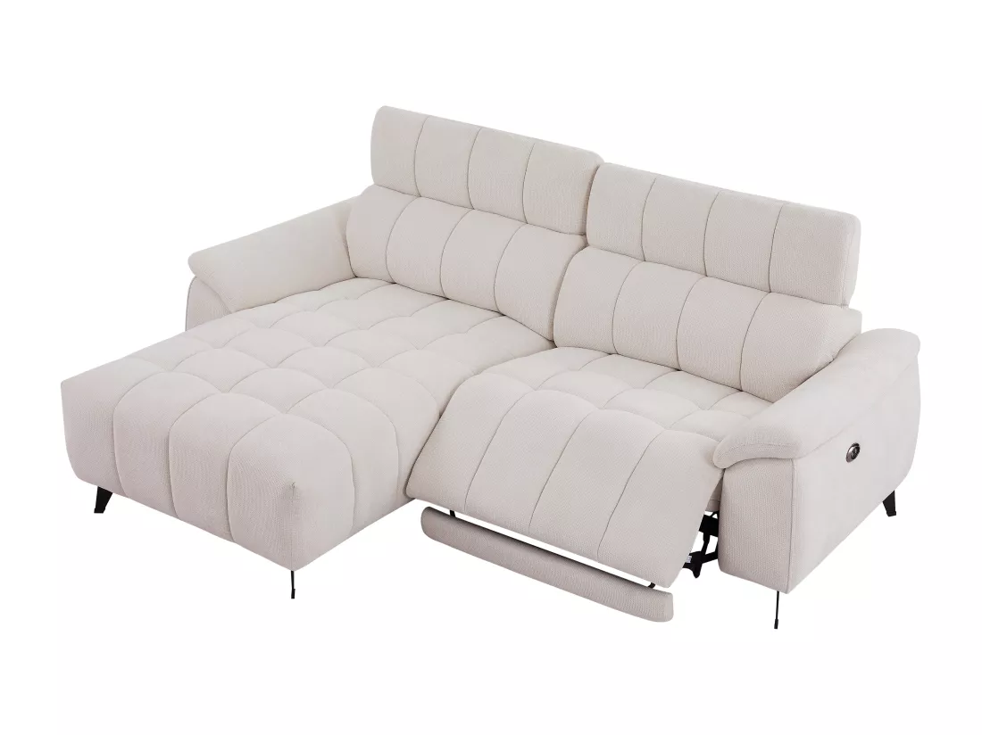 Canapé d'angle gauche relax électrique en tissu texturé beige CELTIMO