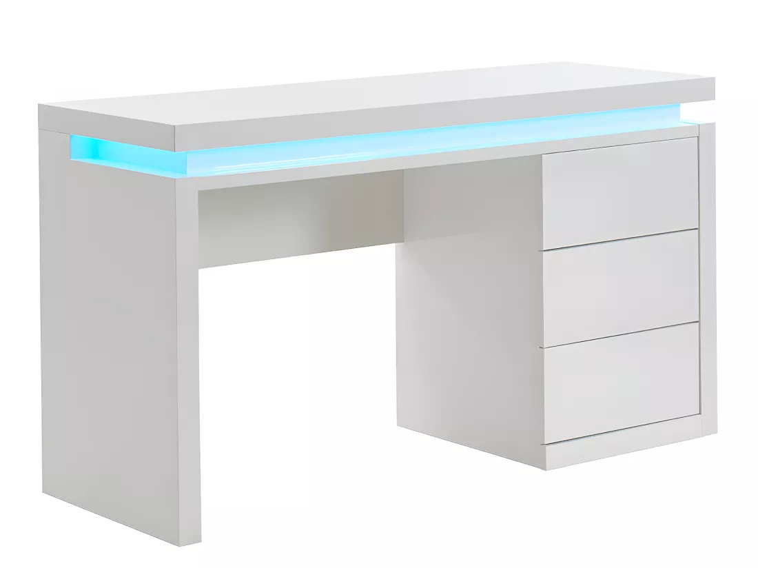 Bureau EMERSON - 3 tiroirs - MDF laqué blanc - LEDs