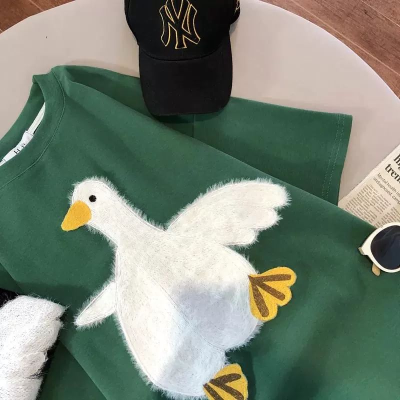 Fluffush - Koppels bijpassende korte mouwen ronde hals eend geborduurd T-shirt
