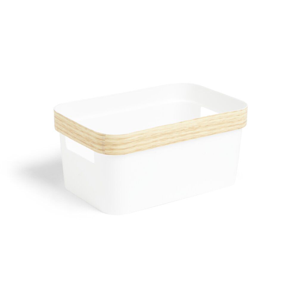 Panière blanche avec rebord imitation bois 26x17,2xH12cm