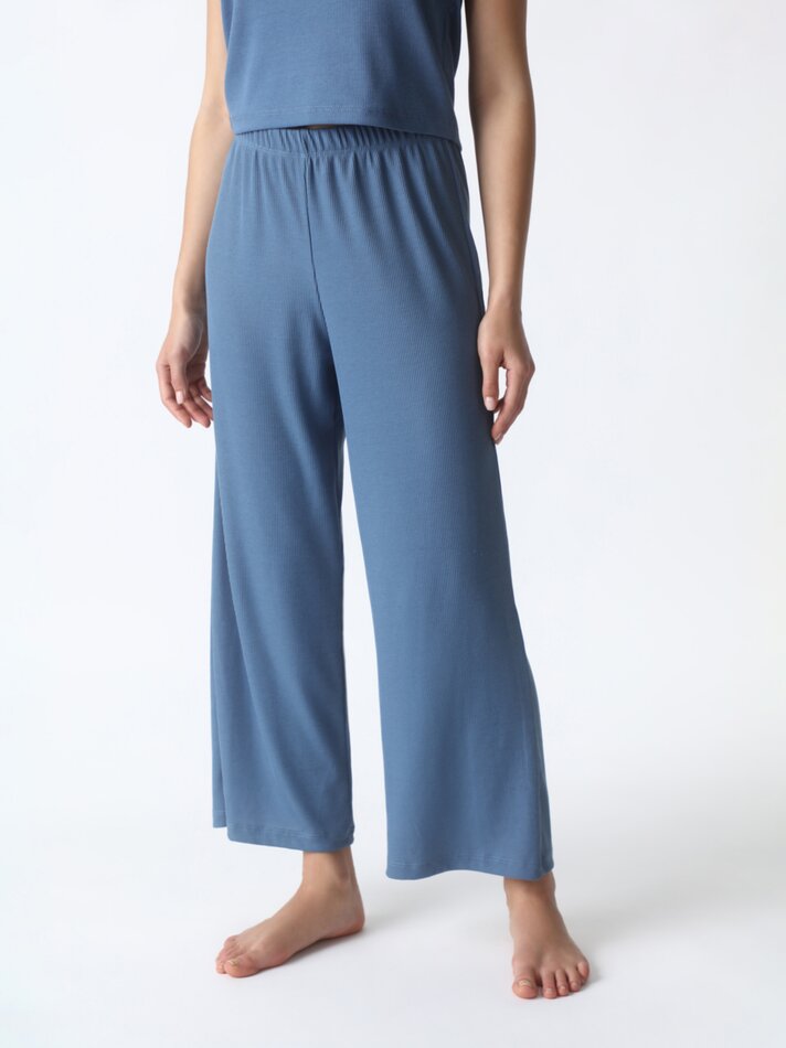 Calça de pijama canelada - Azul Petróleo