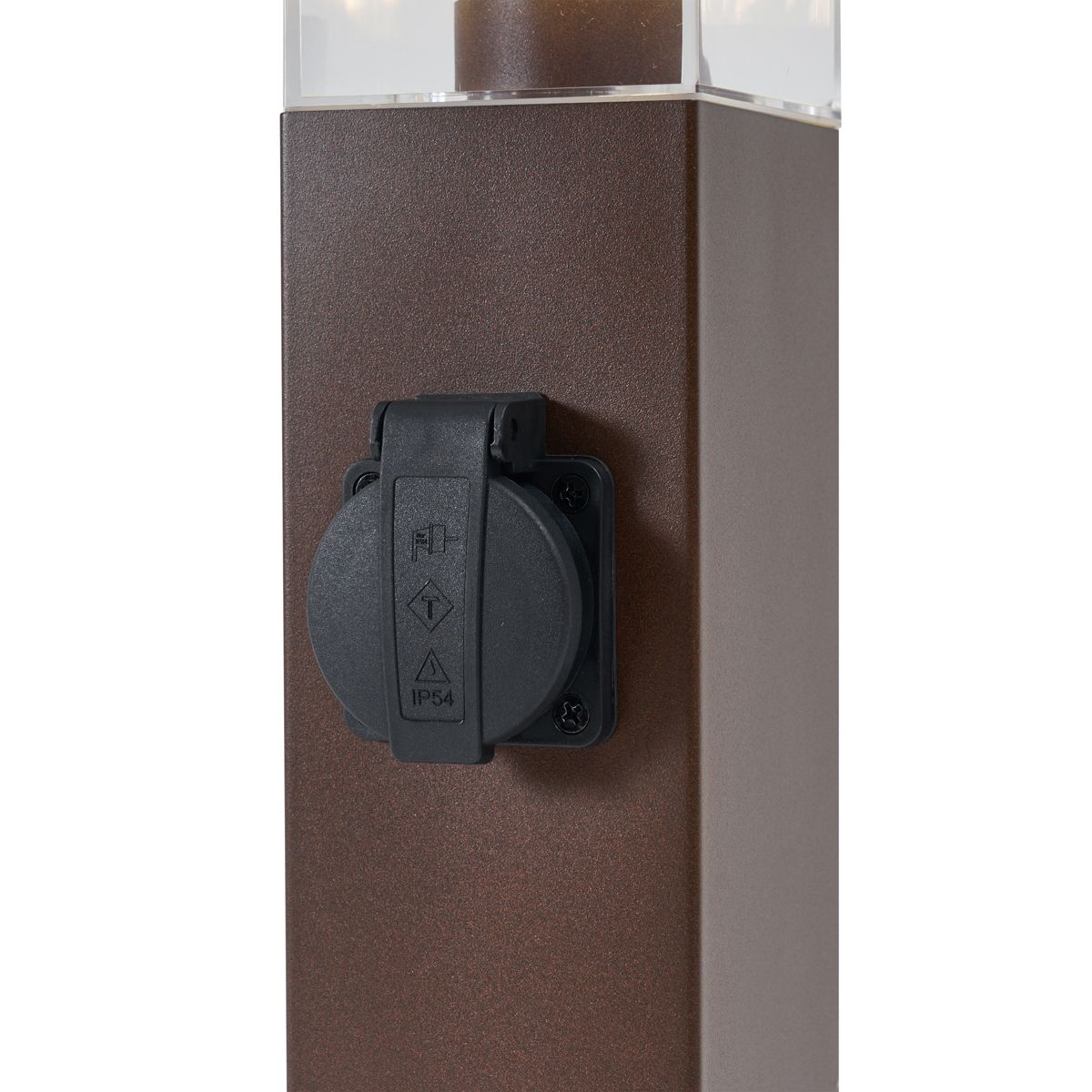 Buitenlamp roestbruin met helder glas 45cm IP44 met stopcontact en bewegingssensor - Malios