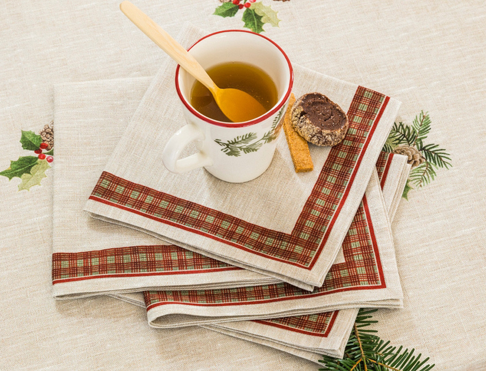 Lot de 2 serviettes de table imprimées-Noël au chalet