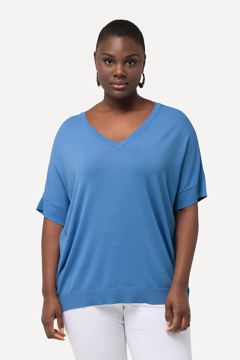 Strickshirt, Viskose-Mix, V-Ausschnitt, Halbarm