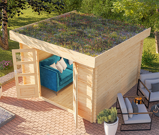 Karibu Gartenhaus mit bepflanzbarem Dach, 28 mm »Nature 3«