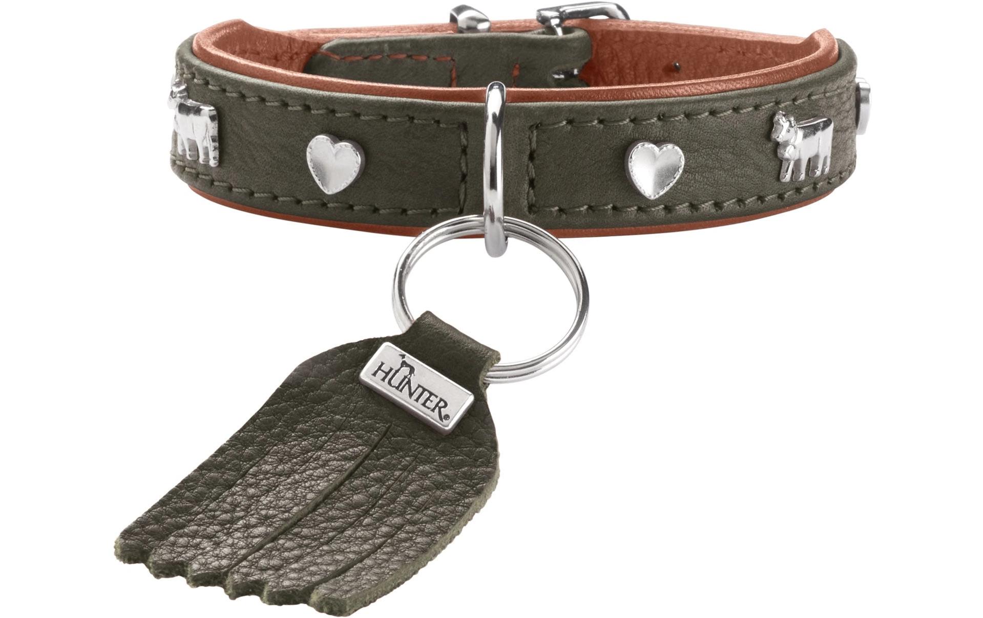 Halsband München Mini 27/XXS-XS, Rindsleder, Grün/CognacKlassisches Halsband für kleine Hunde und Welpen, mit auffälligen Besätzen im Trachten-Look