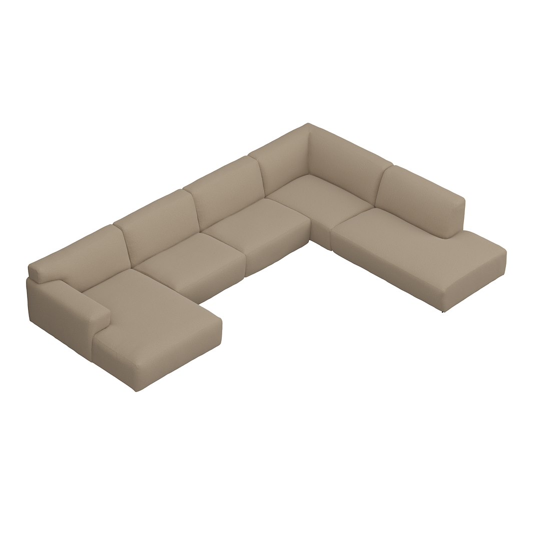 Vesta U-sofa Sjeselong venstre, 3-seter og åpen ende høyre. Big hjørnemodul, Tekstil Gianni Sand, sort metallben 10 cm, Comfort CM