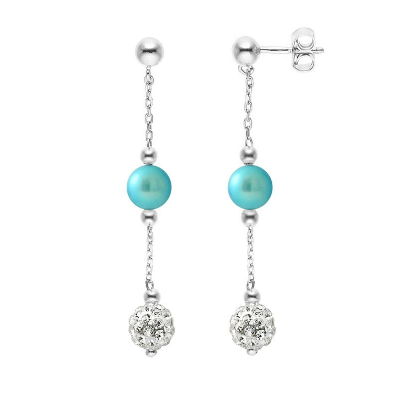 Boucles d'Oreilles - Cristal blanc - Perles de culture - Argent 925
