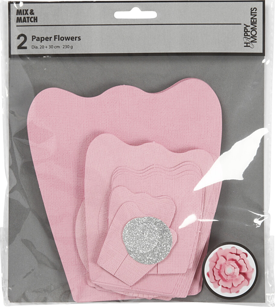 Papirblomster - Ø 15+25 CM - 230 G - Lyserød - 2 Stk