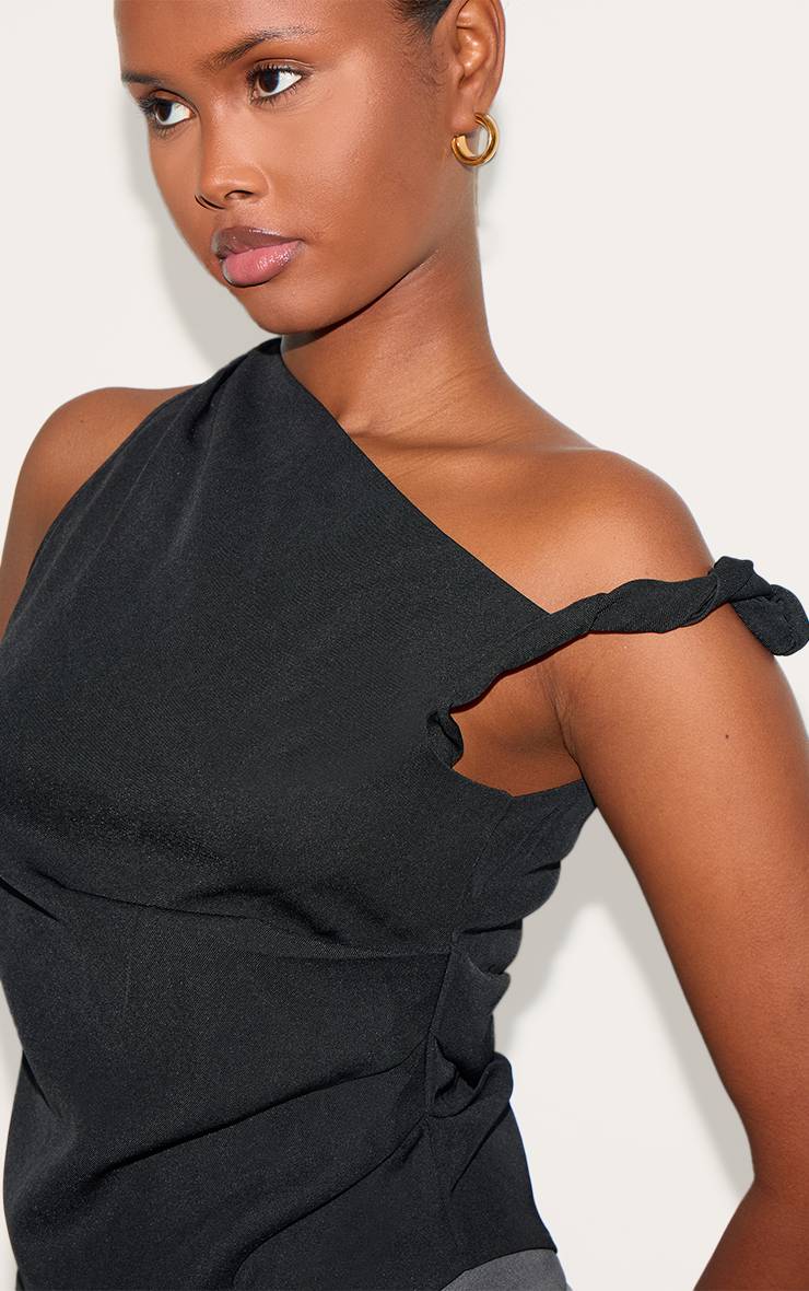 Noir Haut Long En Tissu Tissé À Ourlet Asymétrique Et Fronces