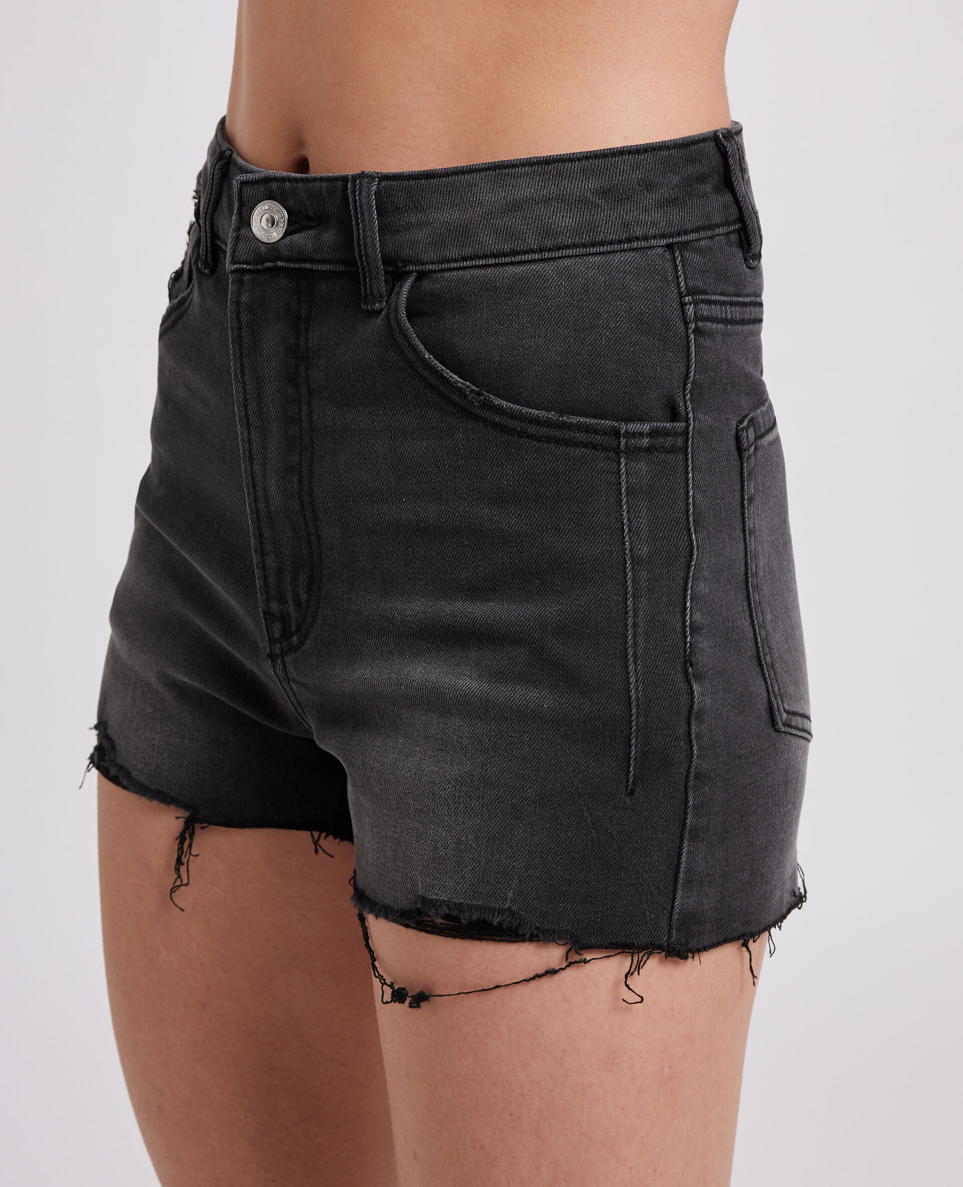 Short en jean destroy taille haute - Noir