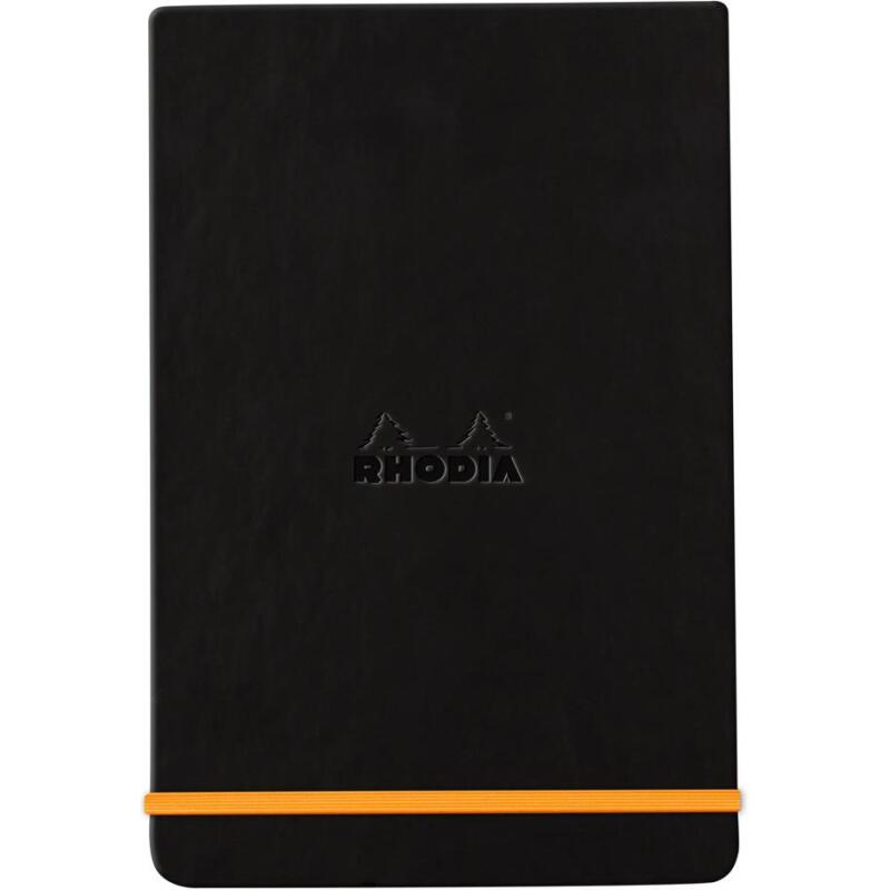 Rhodiarama Webnotepad rembordé rigide A5 192 pages ligné microperforé papier ivoire 90g fermeture élastique - Noir