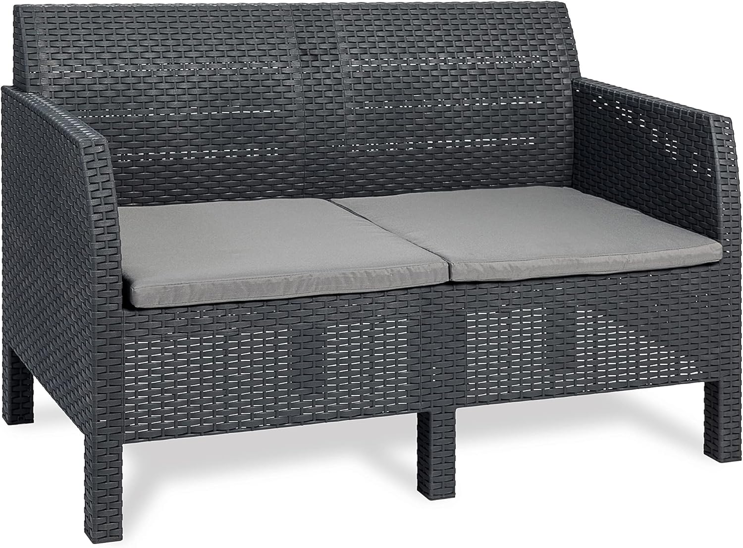 Ondis24 Madrid Lounge Sofa aus Kunststoff in Rattan Optik mit Lounge Kissen anthrazit (2: Sofa (2 Sitzer))