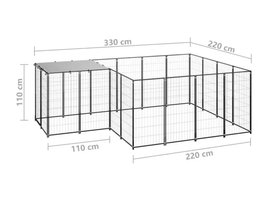 Chenil extérieur cage enclos noire 330 x 220 x 110 cm 02_0000547