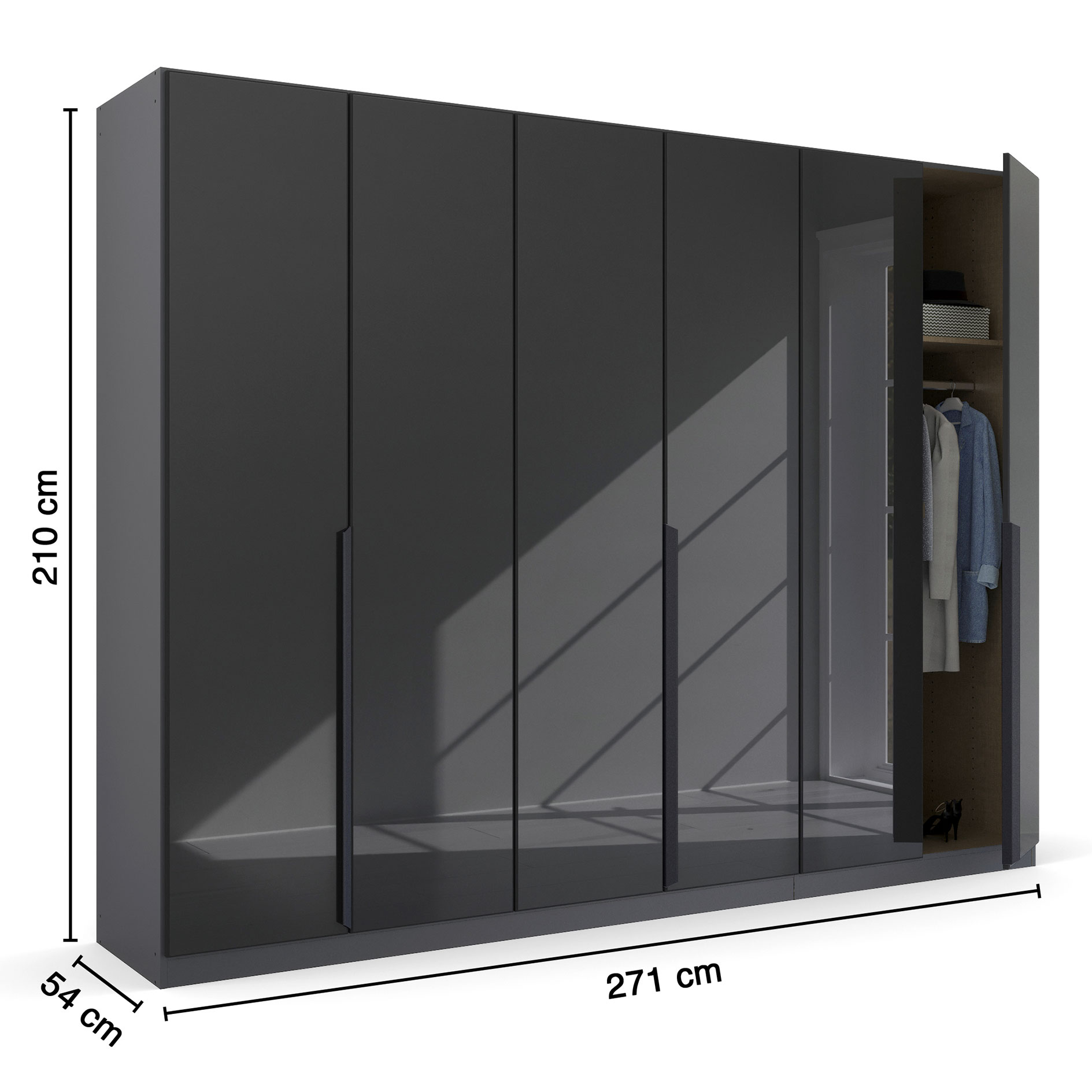 Drehtürenschrank - Glas Basalt - grau metallic - 271 cm