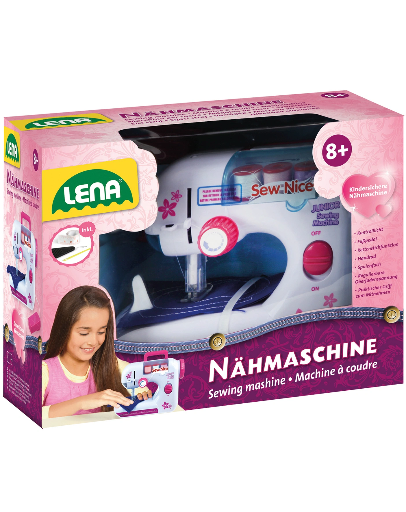 Kinder-Nähmaschine SEWING in weiß/rosa
