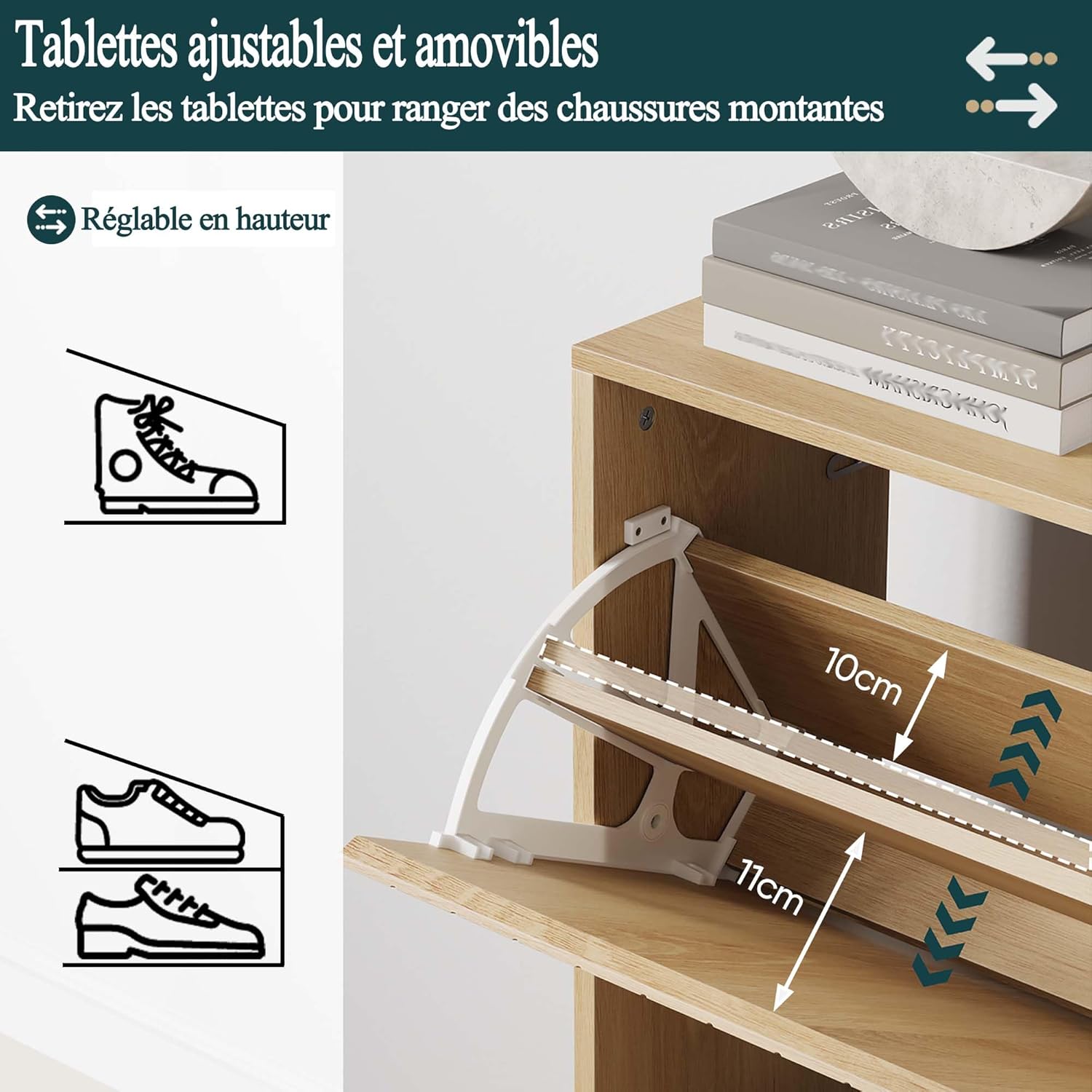 Semiocthome Armoire à Chaussures Double Étage, 80×60×24 cm, Meuble à Chaussures en Bois avec Étagères Réglables, Adapté pour Intérieur et Extérieur VT3703458