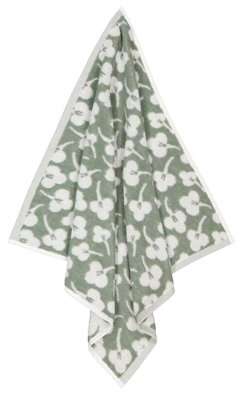 essuie-mains 50x50 coton gris-vert violettes