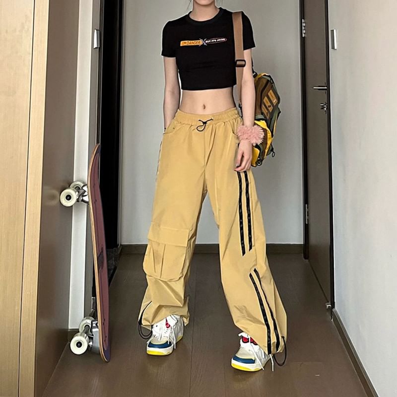 Rosesand - Lage taille gestreepte losse wijde joggingbroek