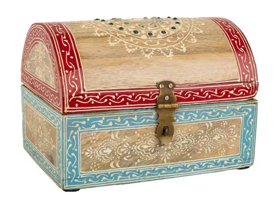Coffret à bijoux en bois peint artisanal marron 20x15x15h