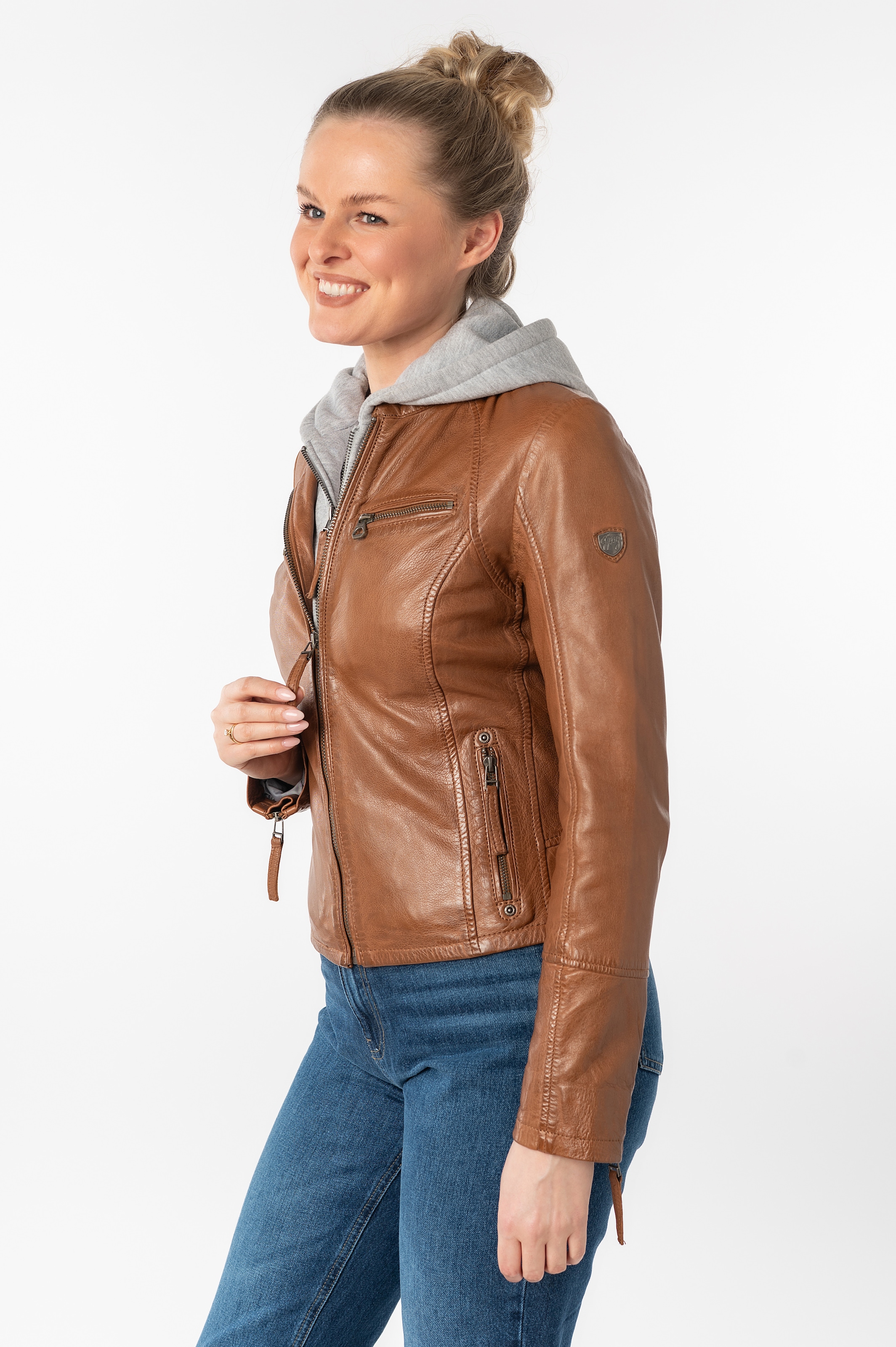Mauritius Lederjacke »NOLA« mit Kapuze Two-in-One Style - mit abnehmbarer Jersey-Kapuze