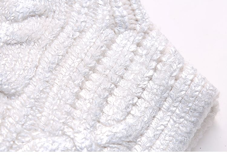 SugaYuja - Mock Neck Cable Knit Plain Crop Sweater Vest