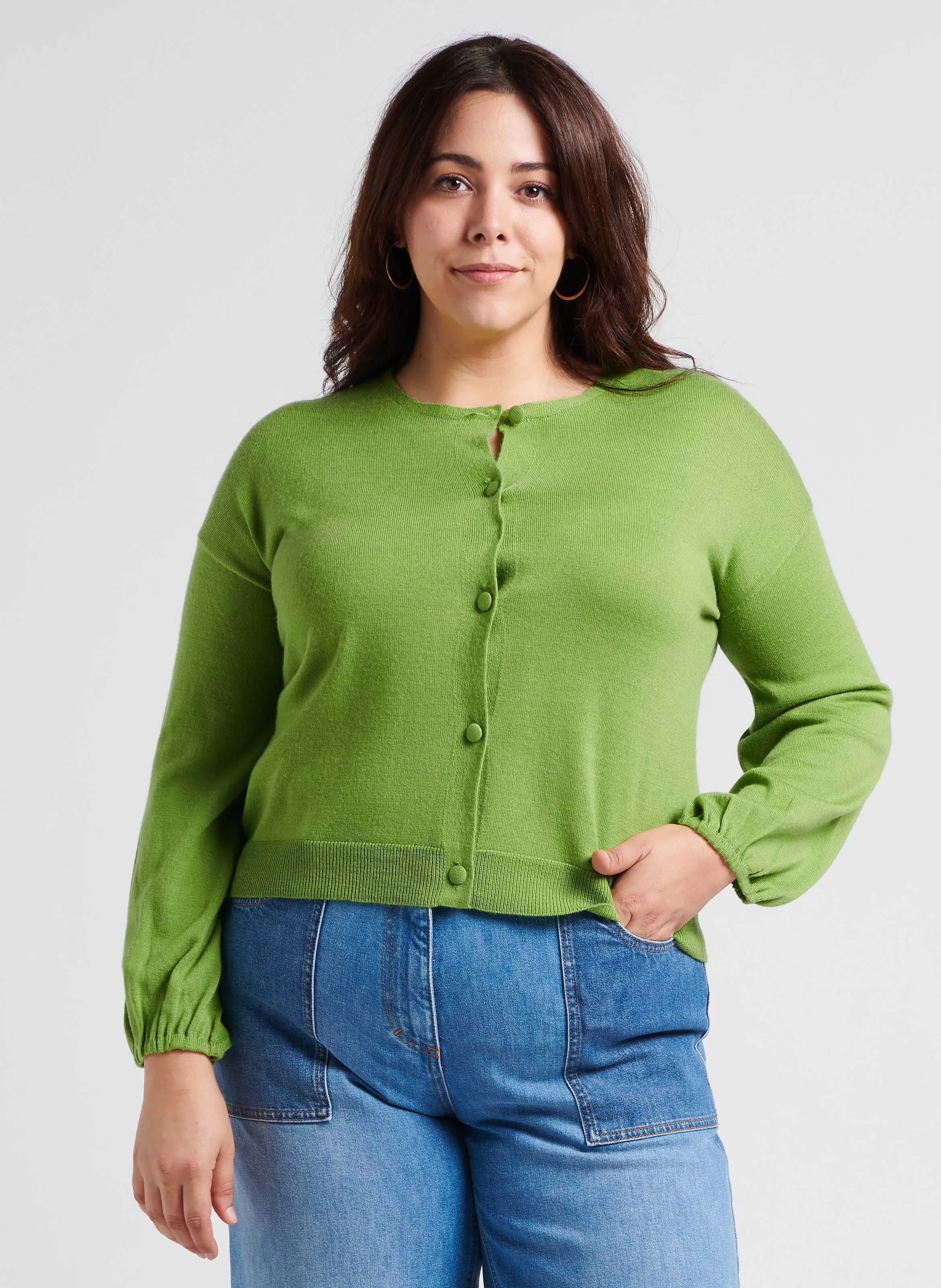 MORGANA - Gilet col rond en laine mélangée | Vert