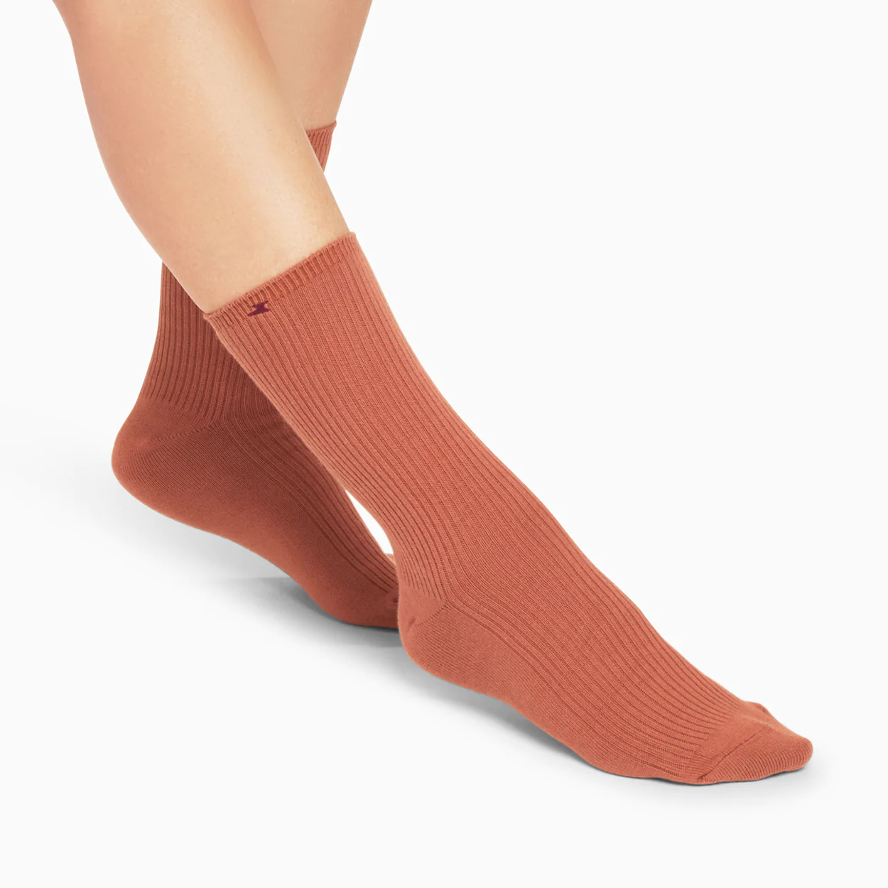 Chaussettes-Chaussettes Ella brique côtelées