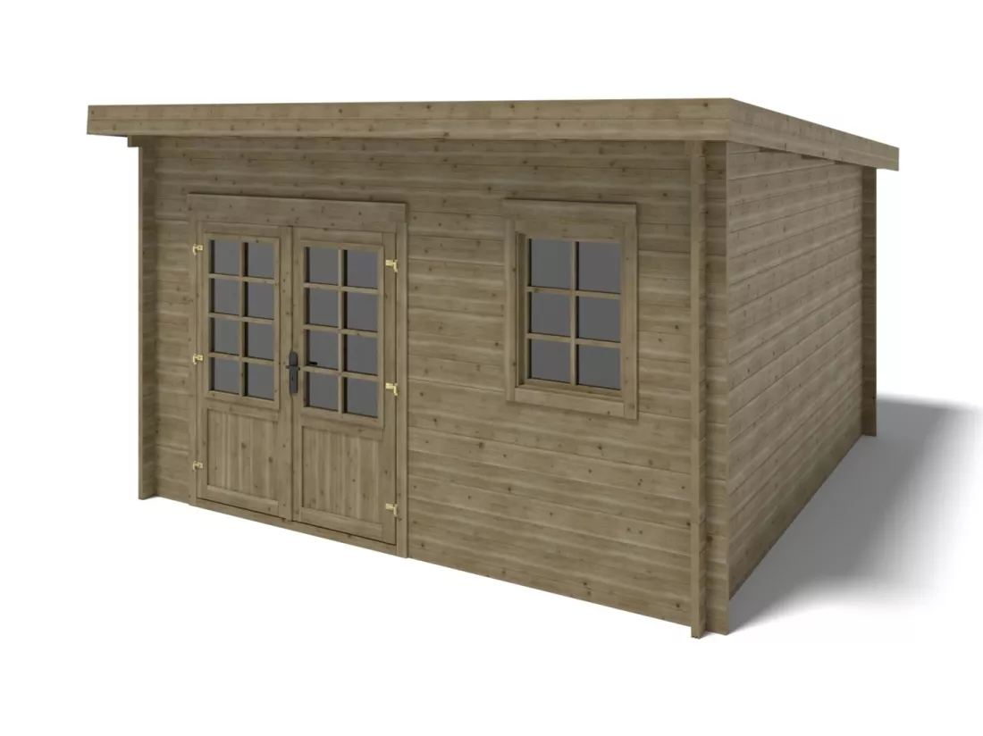 Abri de jardin en bois - 16m2 - 4x4m - Traité - Ep. 40mm - Couleur: vert - DOM716 - ALTANKA