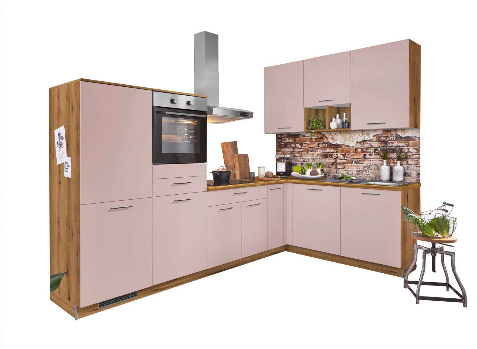 Winkelküche PN105 Antikrosa/Evoke Eiche 305 x 185 cm