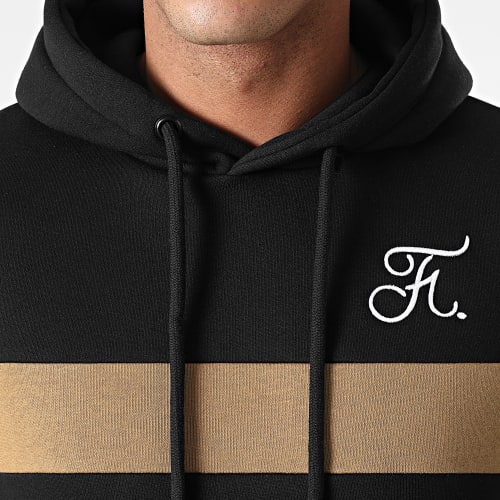 Sweat Capuche Bicolore Avec Broderie 446 Noir Camel