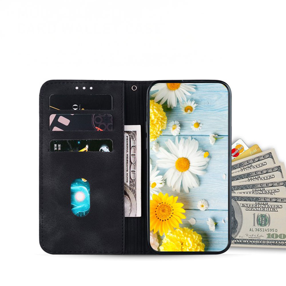 Samsung Galaxy S25  Plus Leder Tasche Wallet - Blumen Imprint - Schwarz
