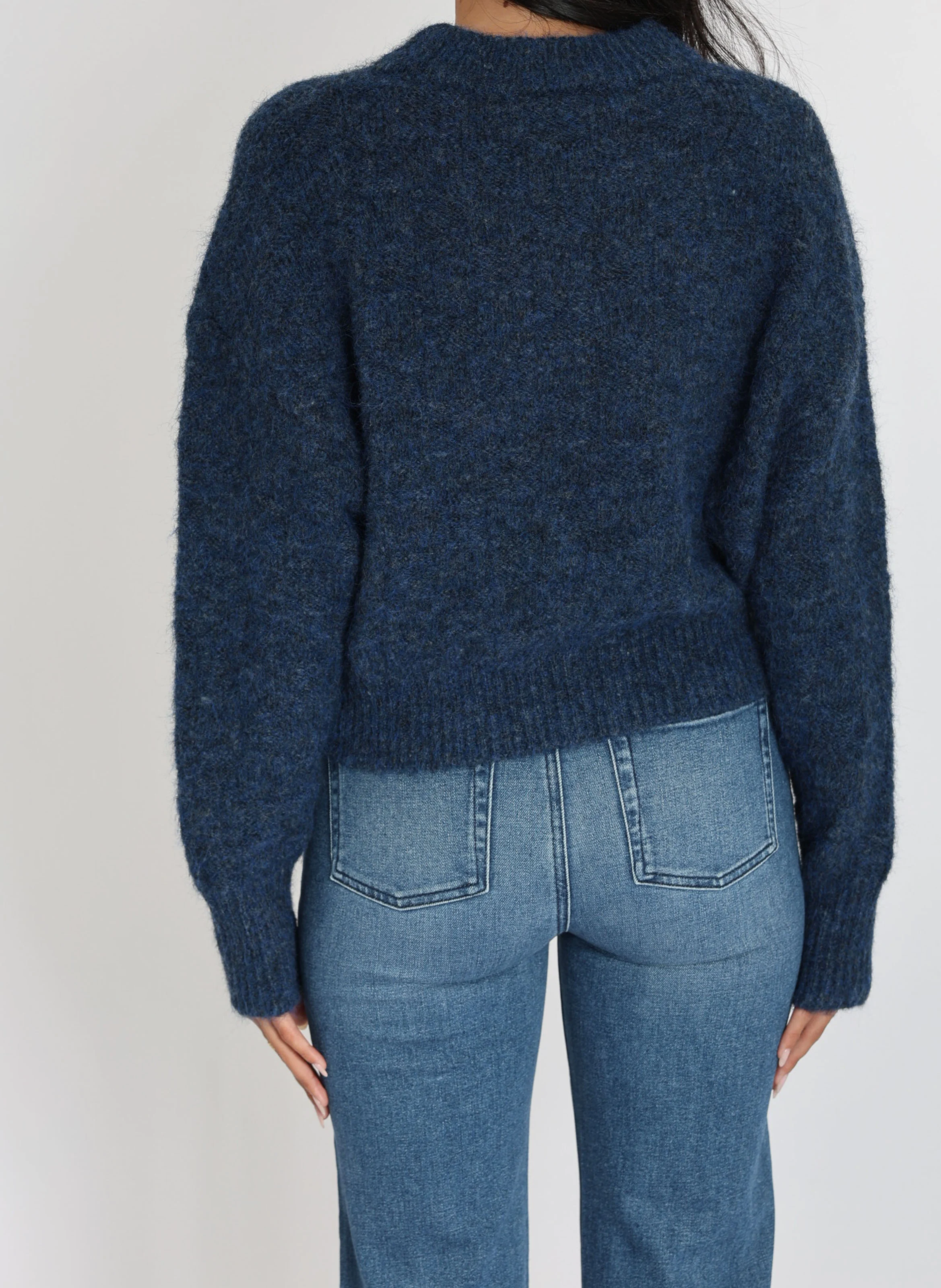 KYRA - Pull ample col rond en maille mélangée | Bleu