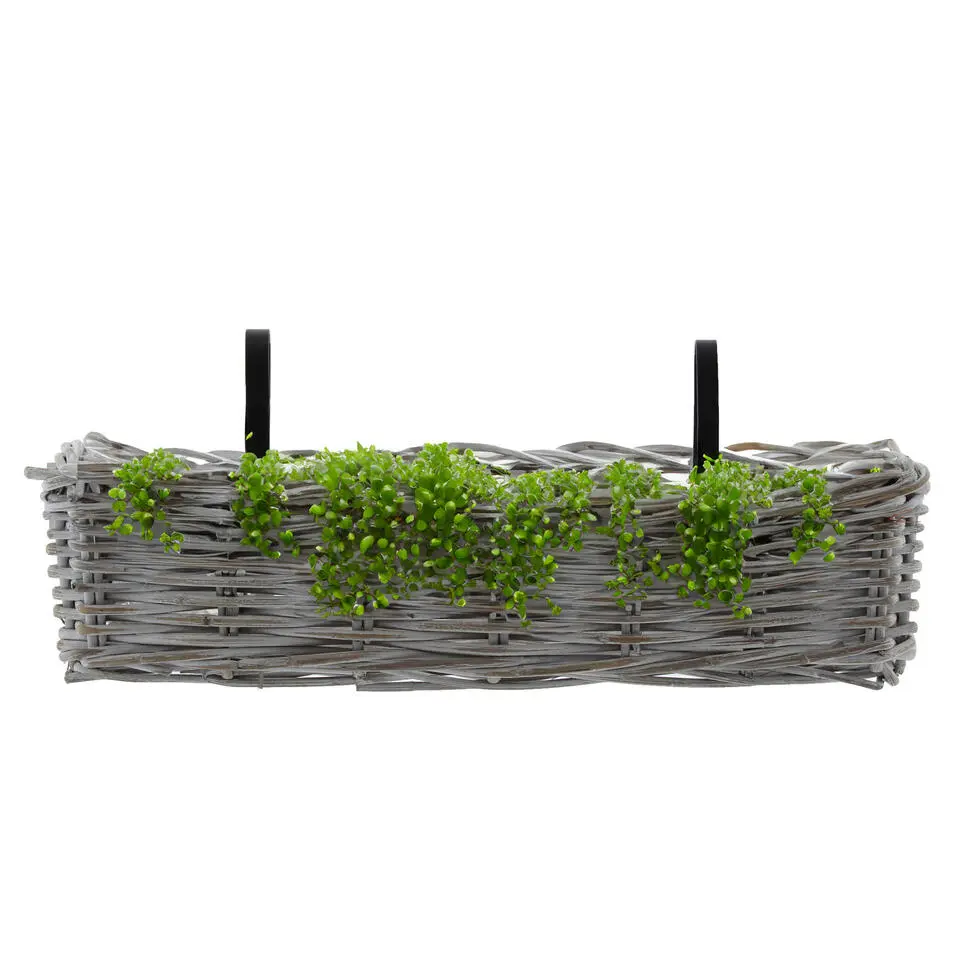 Van der Leeden Balkonmand - wit - rotan gevlochten - 60x20x16 cm