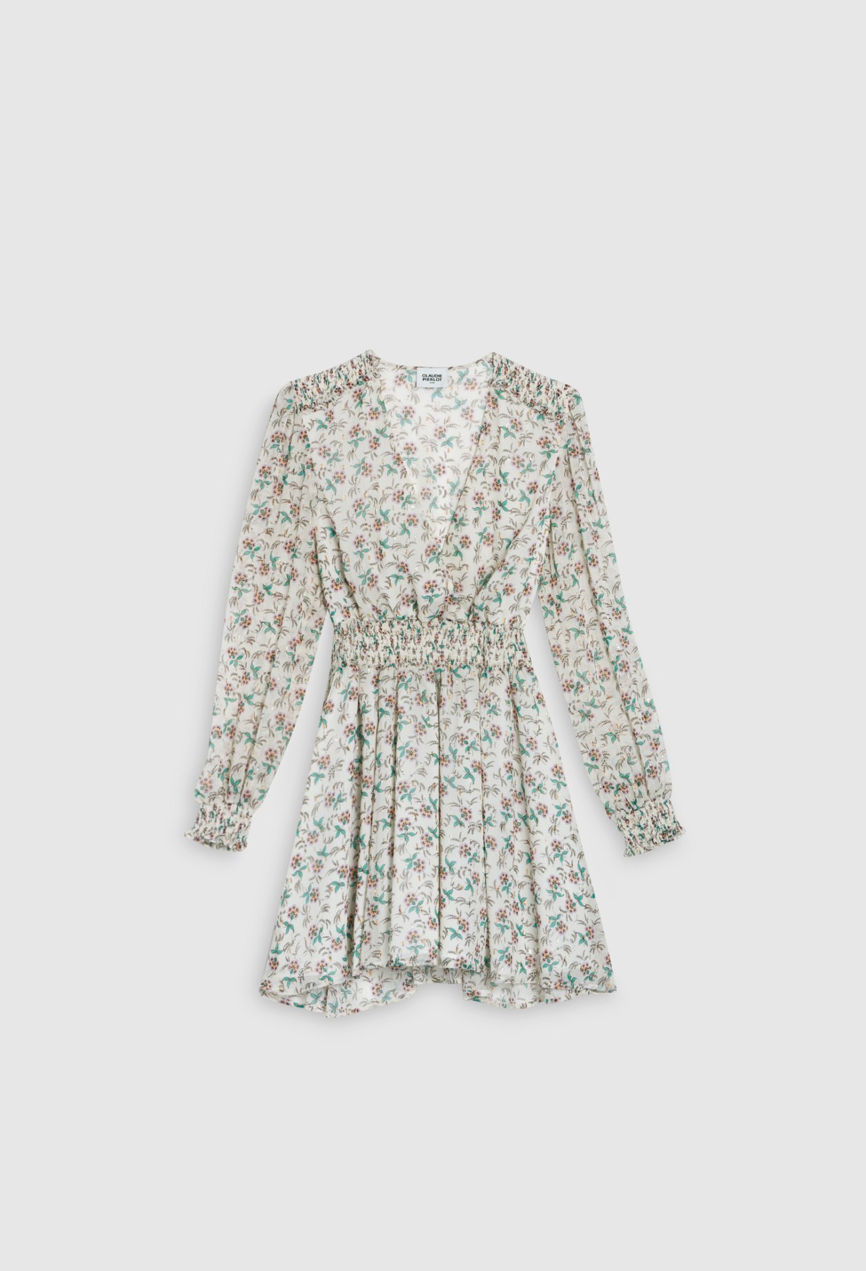 Robe courte motif floral metallise