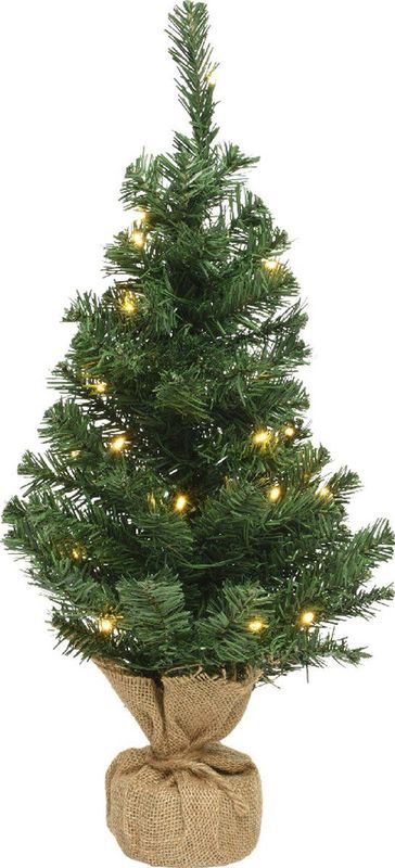 Everlands Mini Kunstkerstboom 60cm - Met 20 LED Lampjes en Jute Zak